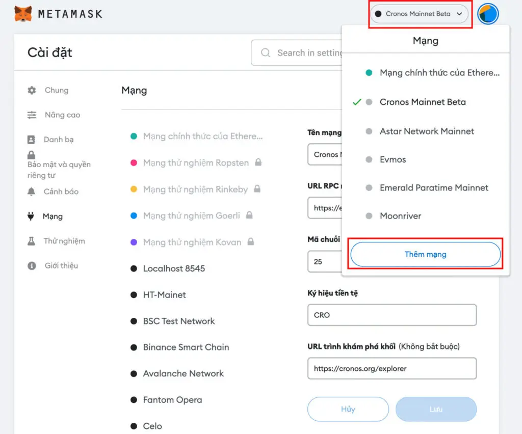 Cách thêm mạng thủ công trên ví metamask