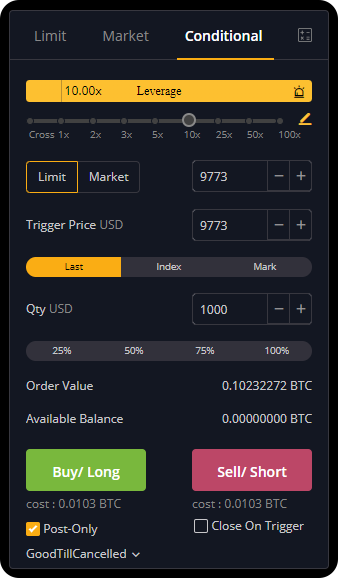 đặt lệnh conditional trên sàn bybit